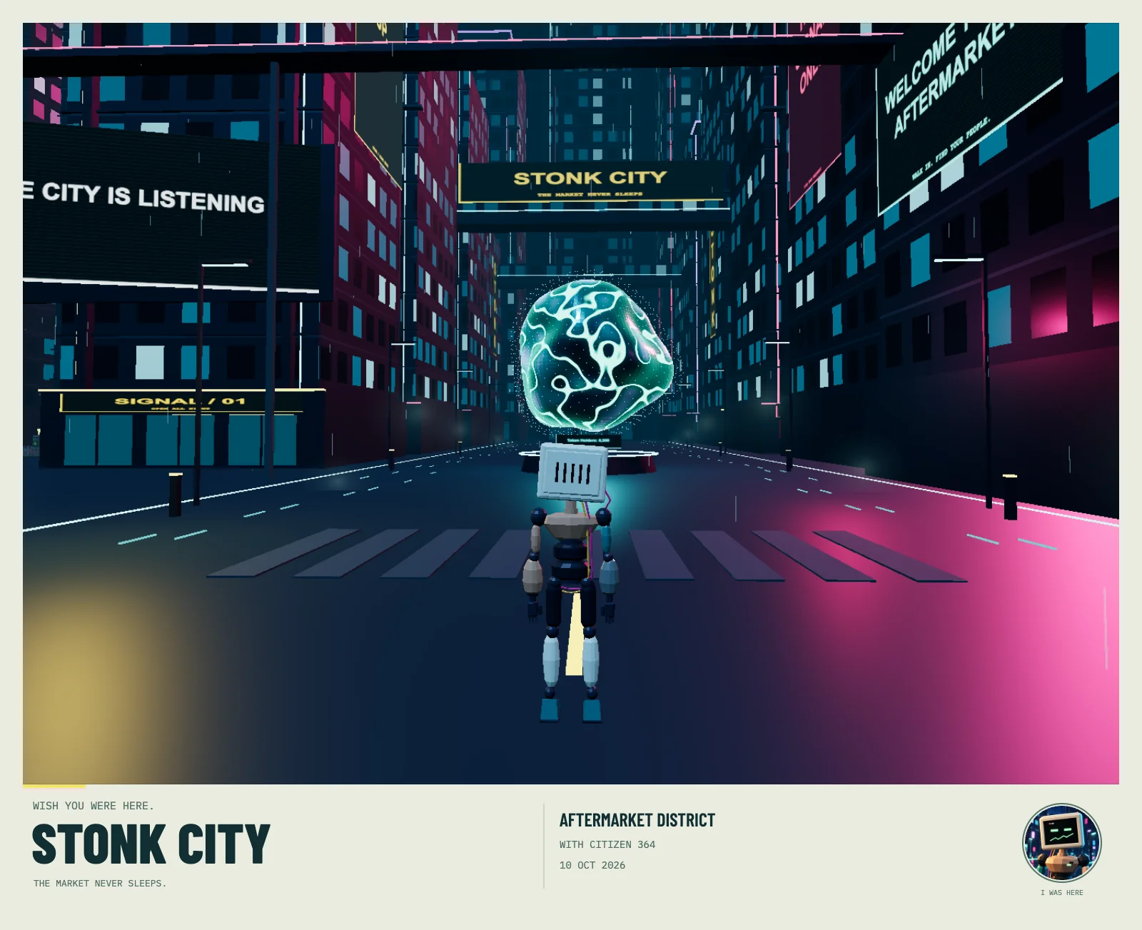 A photo taken from inside the Stonk City plaza